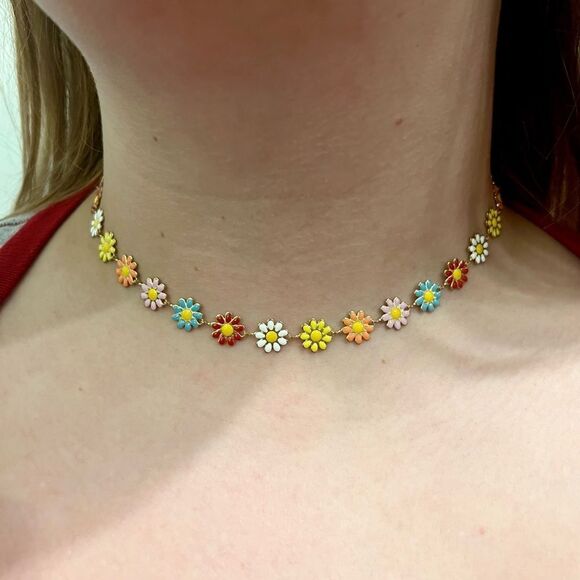 RESTOCK NWT BoHo chic daisy flower metal hinged choker necklace 14.5” - Picture 6 of 6